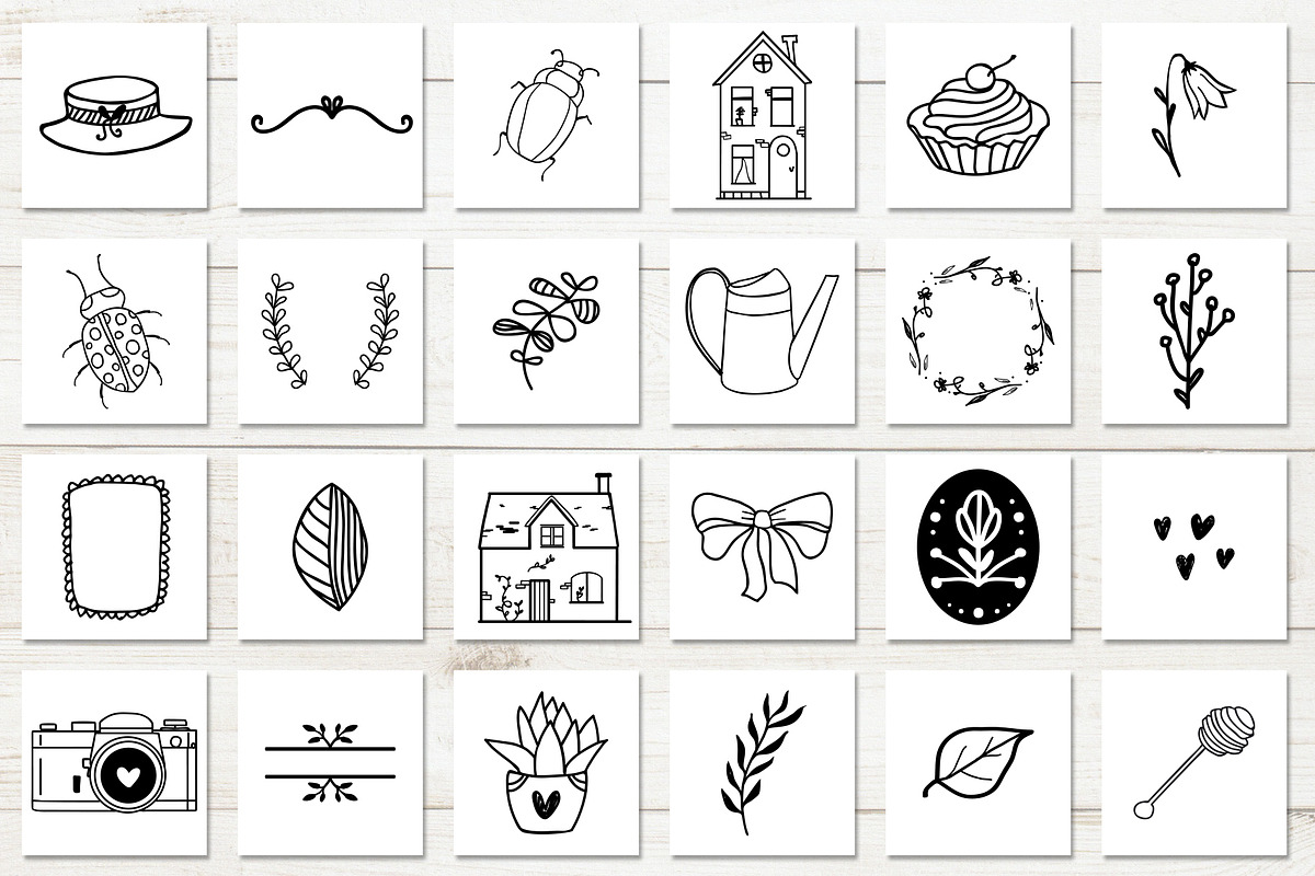100 hand drawn elements, an Illustration by Cozy pattern shop (Photo 3 of 7)