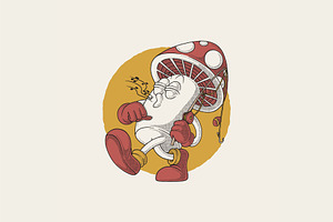 Fishing Mushroom Retro Mascot