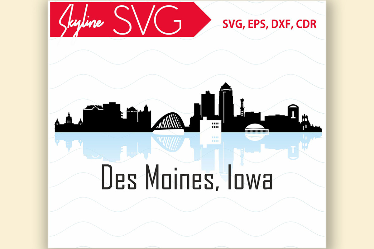 Des Moines SVG Iowa City Skyline, an Illustration by DimShop