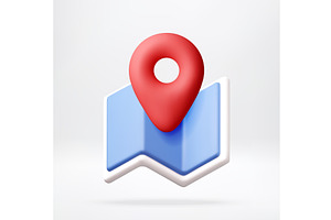 Red pin on blue paper map in 3d, a Technology Illustration by Abscent