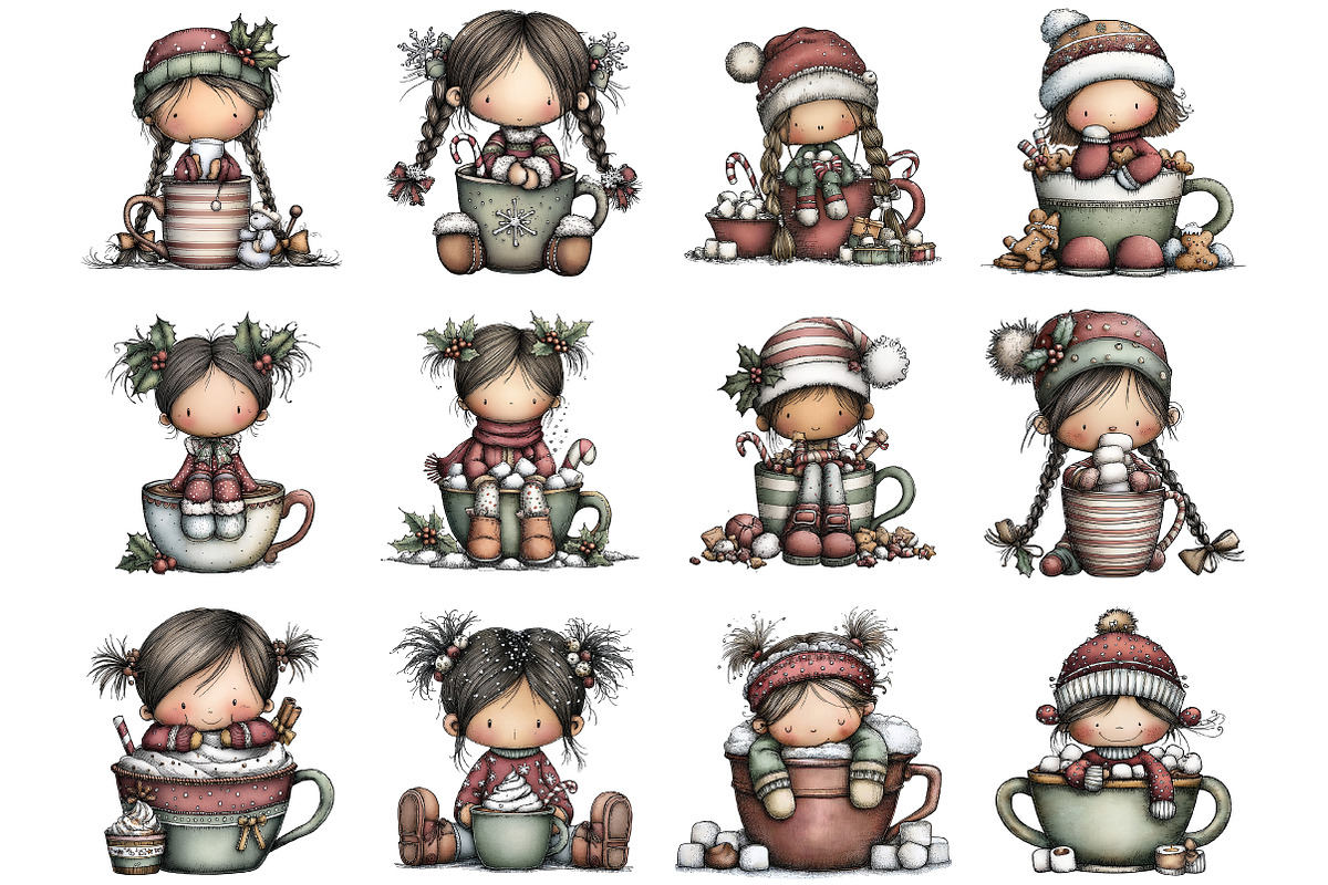 Cute Hot Chocolate Girl Clipart, an Illustration by DreamArtGraphic (Photo 4 of 5)