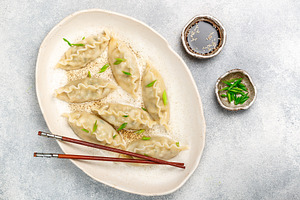 Korean dumplings stock photo containing asian and background