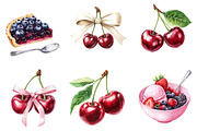 Watercolor Cherry Clipart, a Seasonal Illustration by CitraGraphics (Thumbnail 3 of 8)