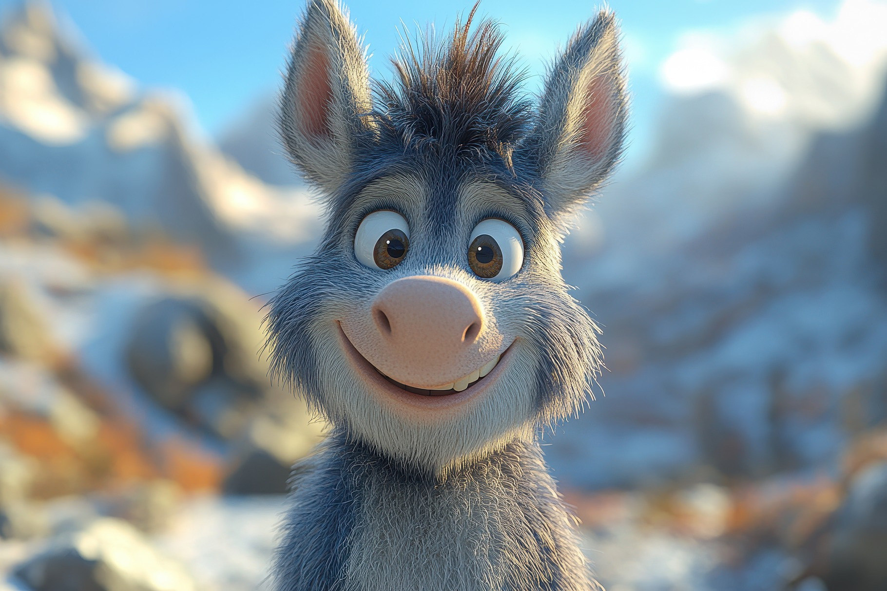 Cute animated donkey character smile, a Photo by Tanuart