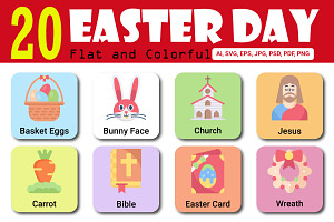 Happy Easter Day Flat and Colorful