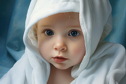 Portrait of a baby wrapped in a whit, a Photo by Iftikhar Alam