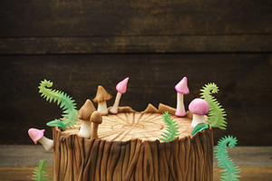 Enchanted forest cake containing cake, woodland, and forest