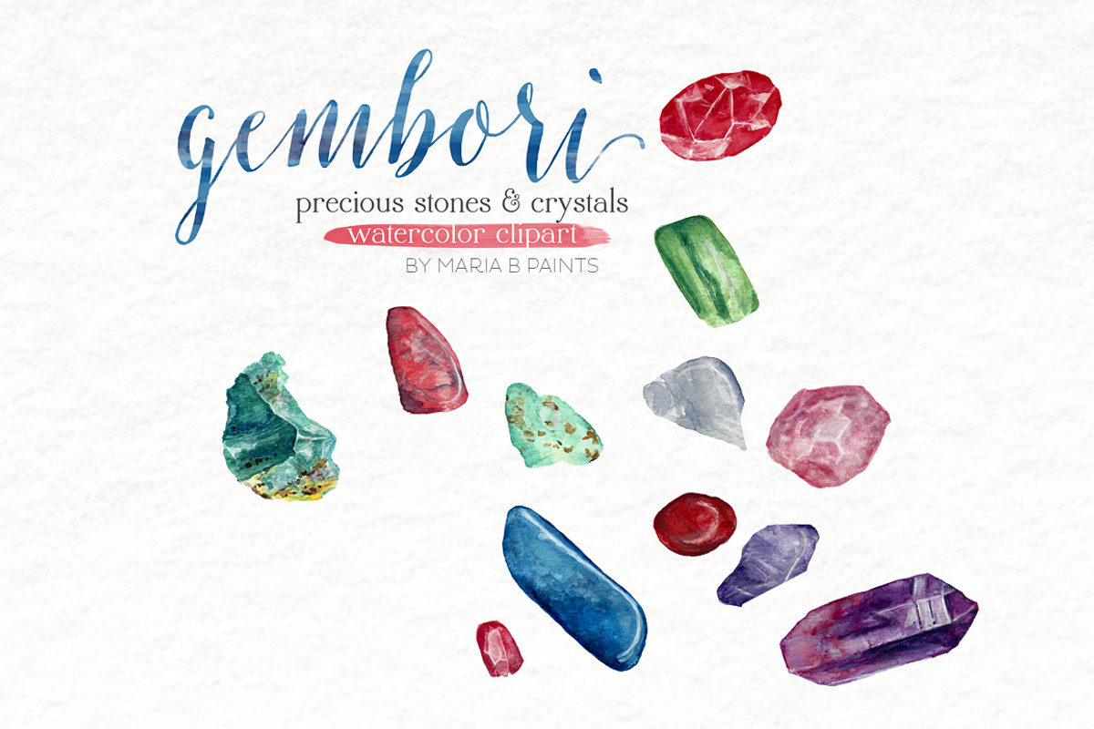 Watercolor Clip Art - Precious Gems, an Illustration by Maria B. Paints