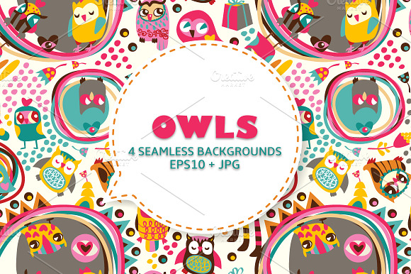 Cute Owls Seamless Background