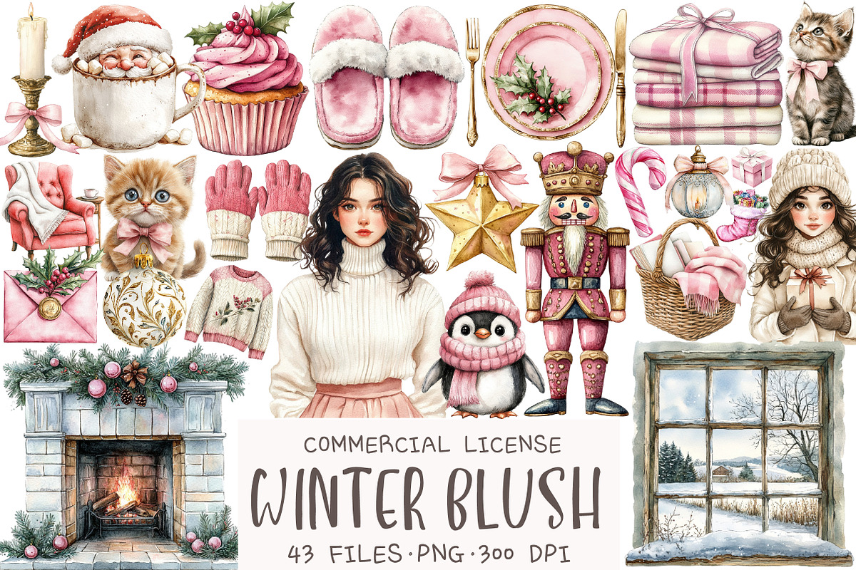 Watercolor Winter Blush Clipart, an Illustration by OK Design (Photo 1 of 5)