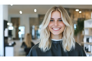 Happy customer enjoying new haircut, a Beauty & Fashion Photo by Lermont51