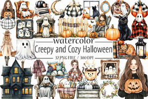 Watercolor Creepy and Cozy Halloween, an Illustration by Libby Wishes