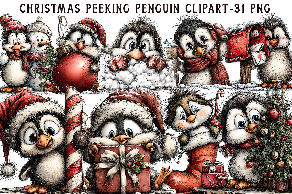 Christmas Peeking Penguin Clipart, an Illustration by Libby Wishes (Photo 1 of 7)