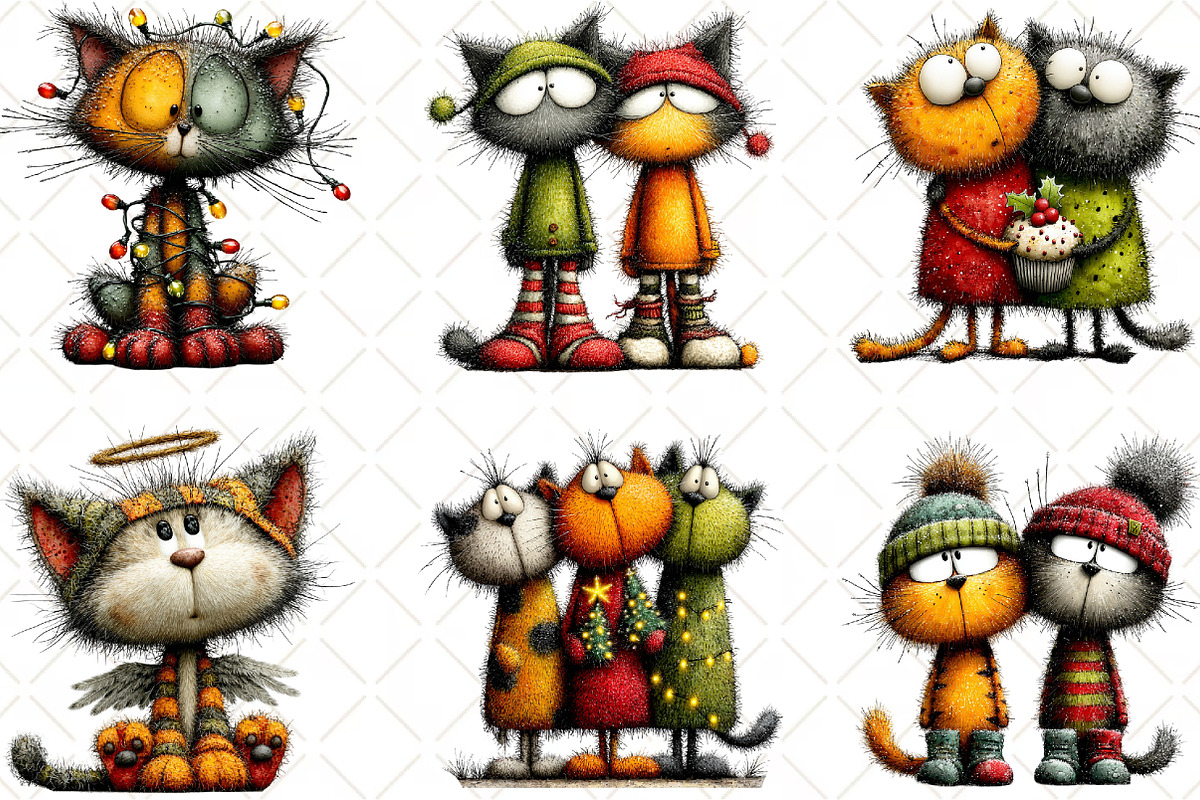 Whimsical Christmas Cats Clipart, an Illustration by Black Bird Studio (Photo 4 of 6)