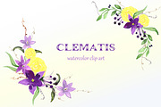 Clematis Purple. Watercolor clip art, an Illustration by LABFcreations (Thumbnail 2 of 3)
