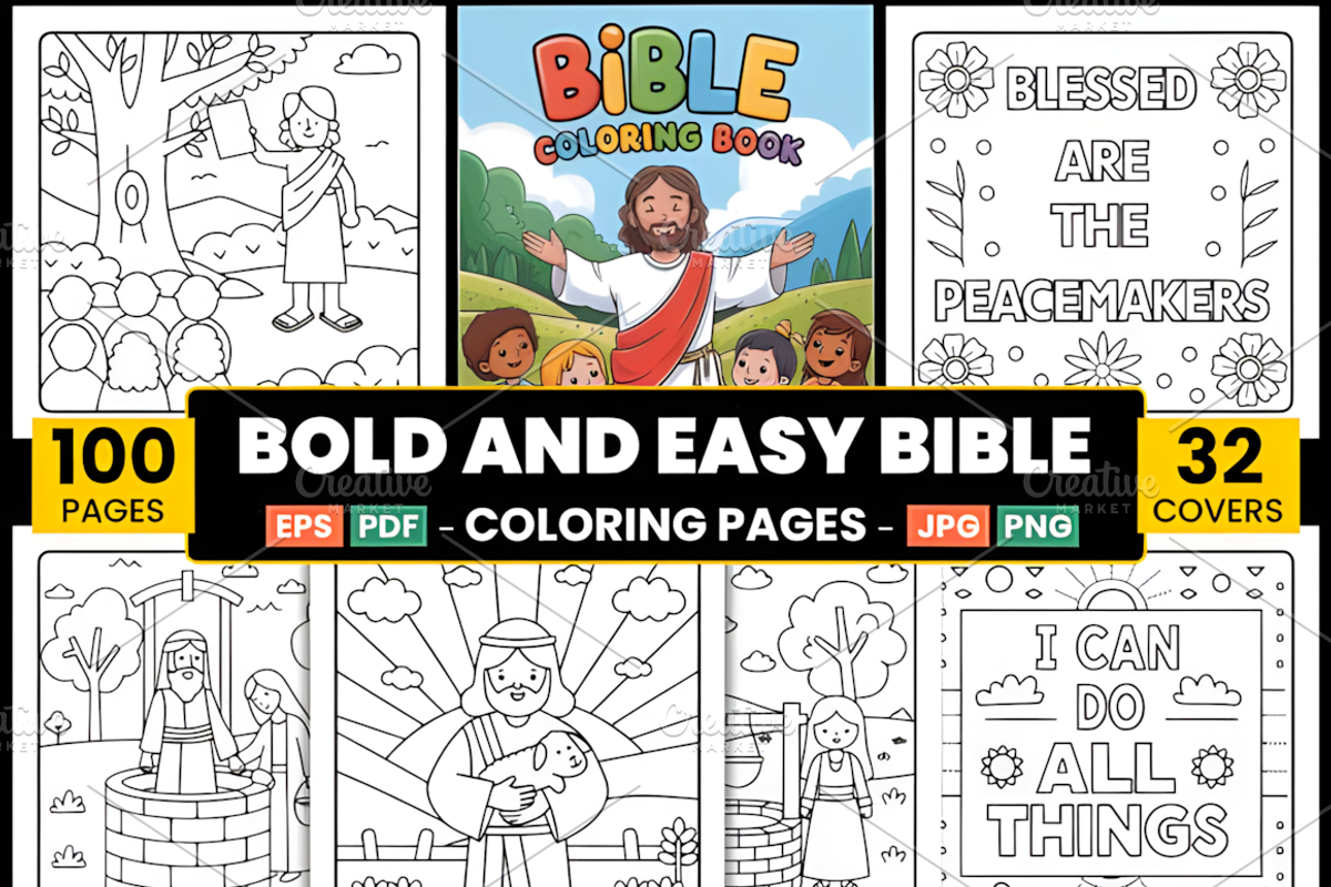 100 Bold & Easy Bible Coloring Pages, a Decorative Illustration by Ink Gallery (Photo 1 of 3)
