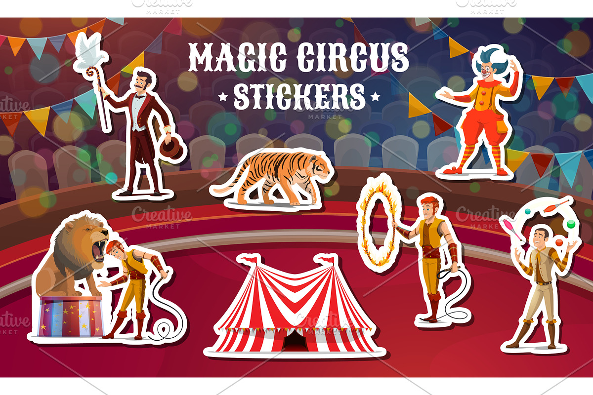 Shapito big top tent circus stickers, a Person Illustration by Vector Tradition