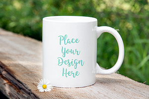 White Coffee 11oz mug mockup bokeh