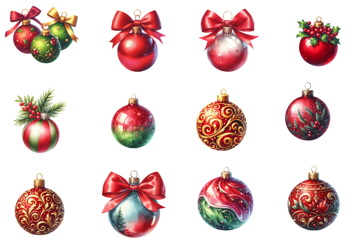 Watercolor Christmas Ornaments clipa, an Illustration by Designworld (Photo 2 of 3)