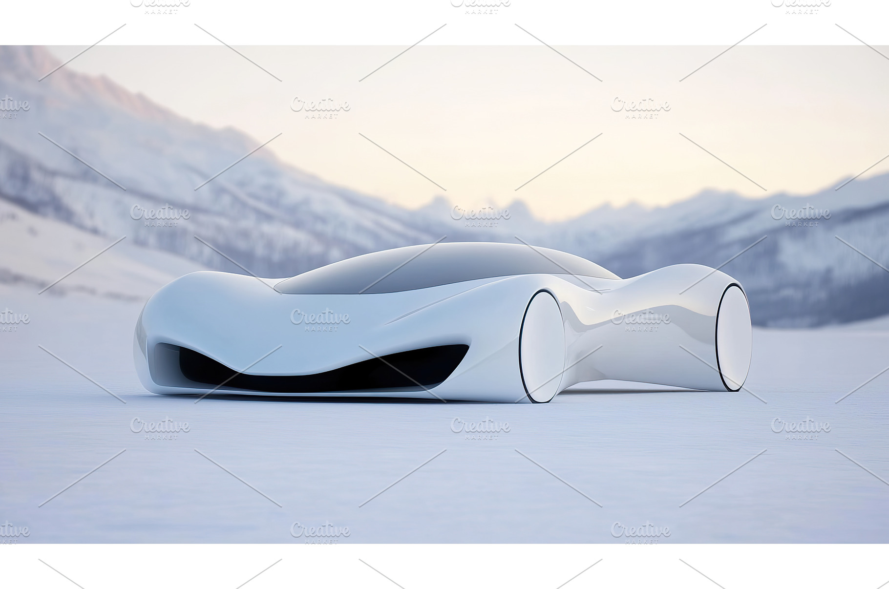 Futuristic white car in snowy, a Technology Photo by Lermont51
