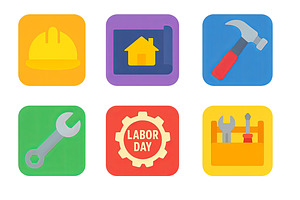 Flat design labor day icon set featu, an Illustration by Dvoevnore photos