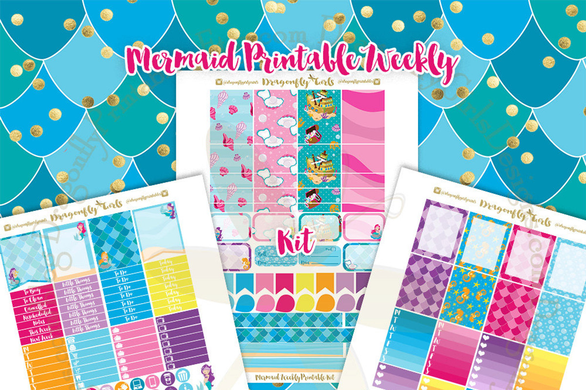 Mermaids Printable Planner Stickers, a Graphic by Dragonfly Girls Designs