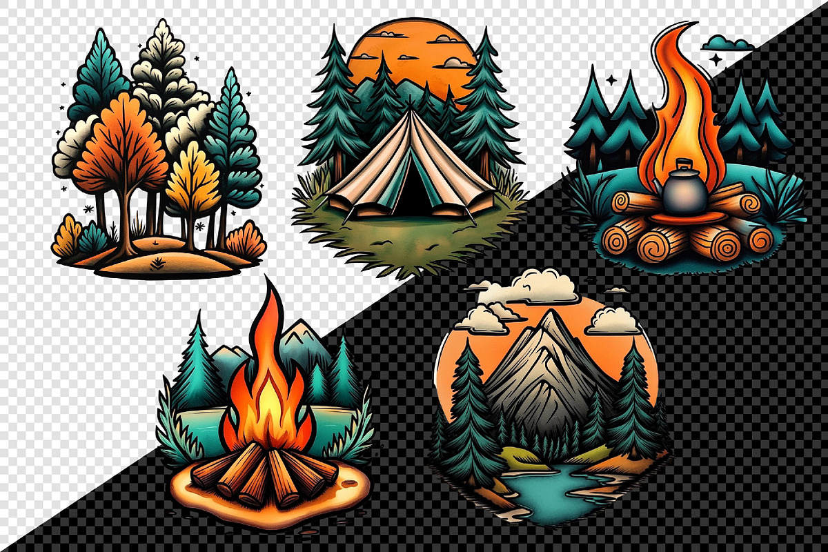 Summer Camping & Hiking Clipart, a Seasonal Illustration by Creative Art (Photo 8 of 8)