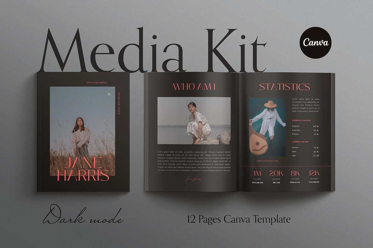 DARK MODE | Media Kit Canva Template, a Magazine Template by Sierra Creative Studio (Photo 1 of 9)