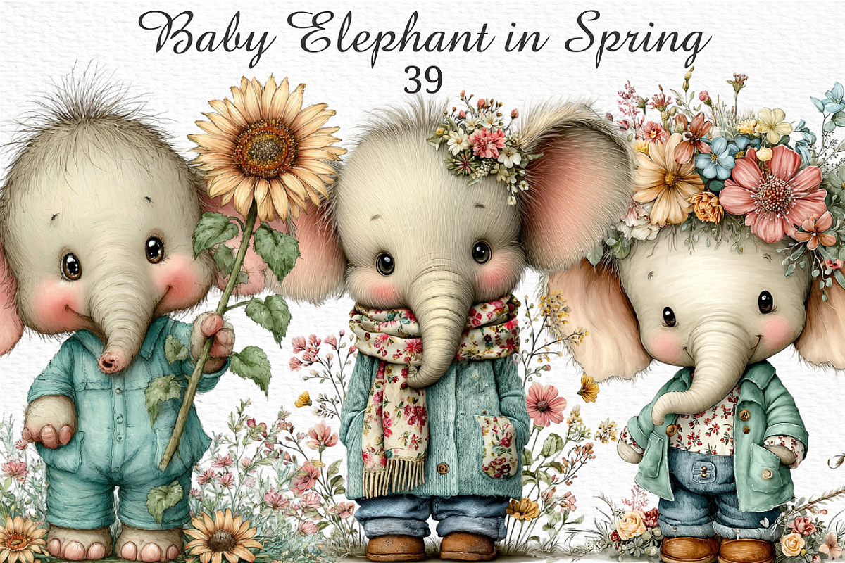 Baby Elephant in Spring Clipart Png, an Illustration by Craft Nest (Photo 1 of 11)