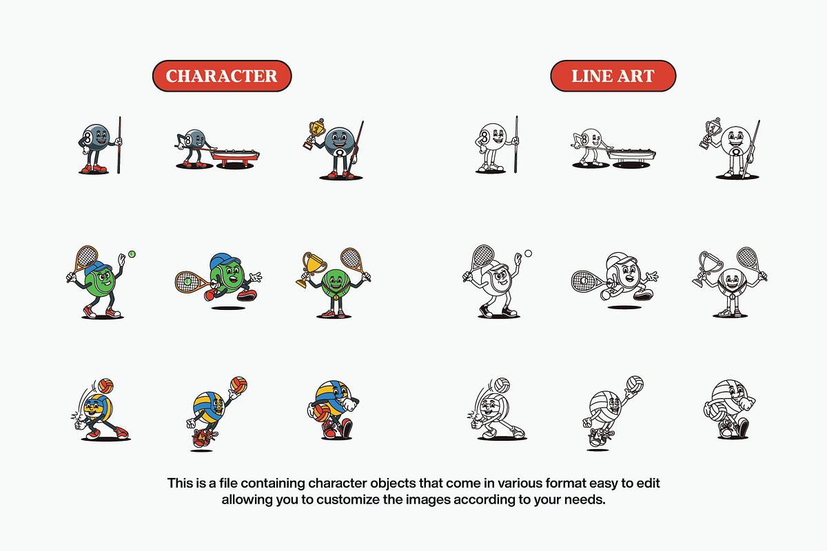 Retro Ball Character Illustration, a Sport Illustration by Decoconio Design (Photo 3 of 6)