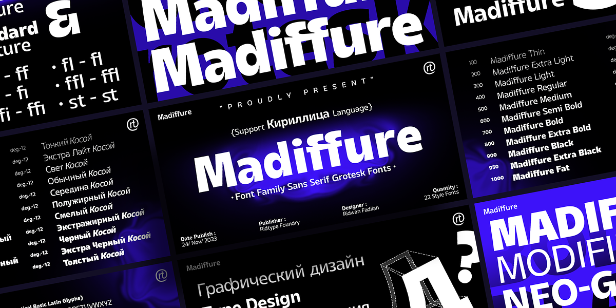 Madiffure Font Family, a Sans Serif Font by Ridtype Foundry (Photo 1 of 12)