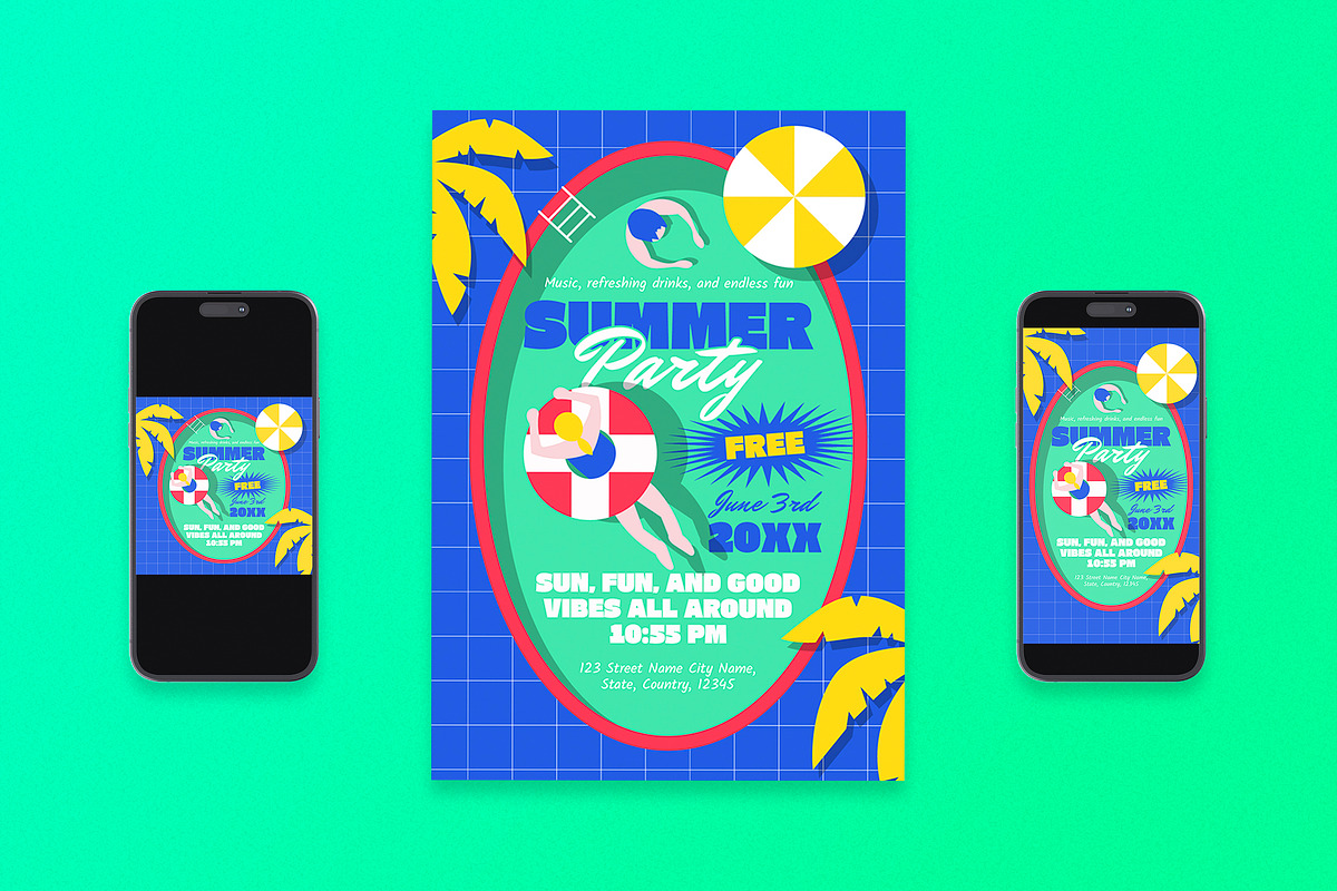 Bold Summer Party Flyer Set, a Flyer Template by Aiyari Graphic (Photo 1 of 3)