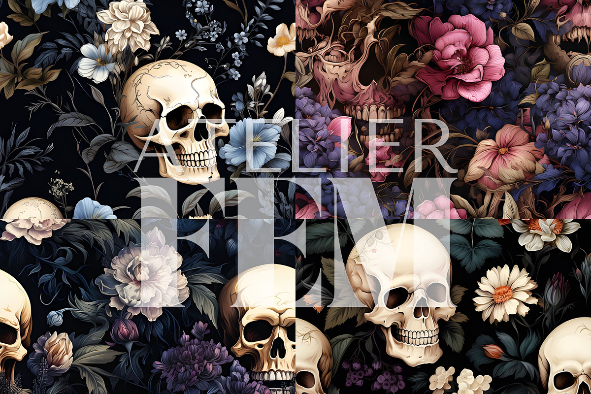Skull Halloween Seamless Pattern, a Pattern Graphic by Atelier Fem (Photo 3 of 6)