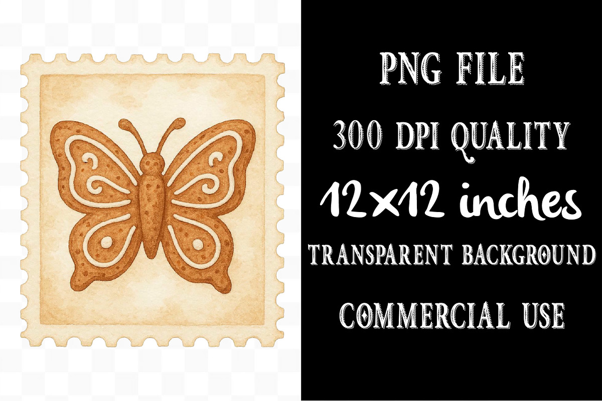 Gingerbread Cookie Butterfly Postage, an Illustration by Designking (Photo 4 of 5)