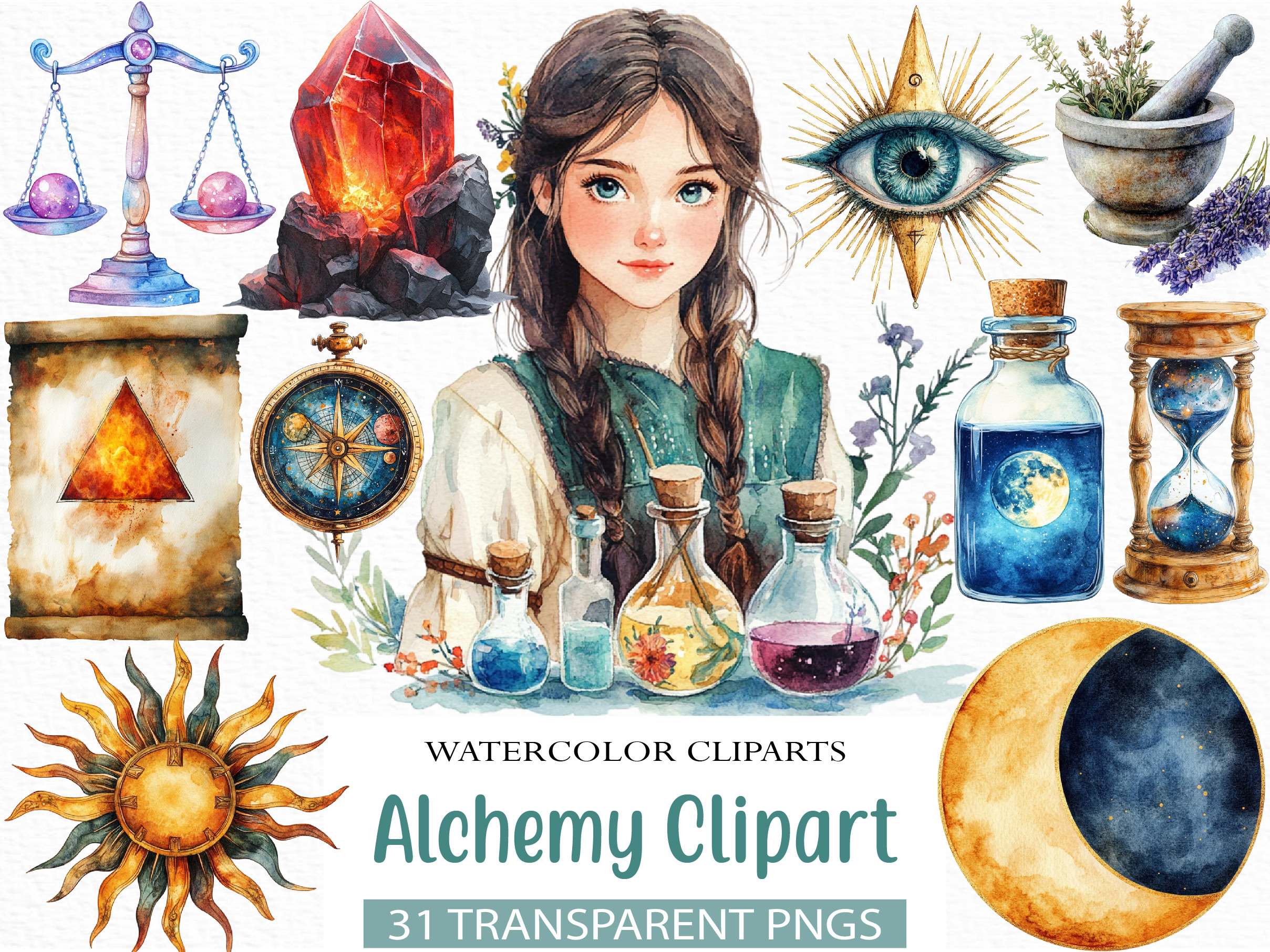 Watercolor Alchemy Clipart Bundle, an Illustration by Craft Nest