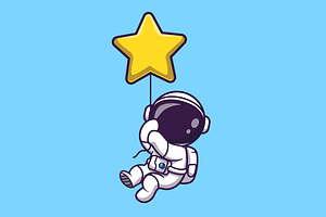 Astronaut Floating With Star Balloon