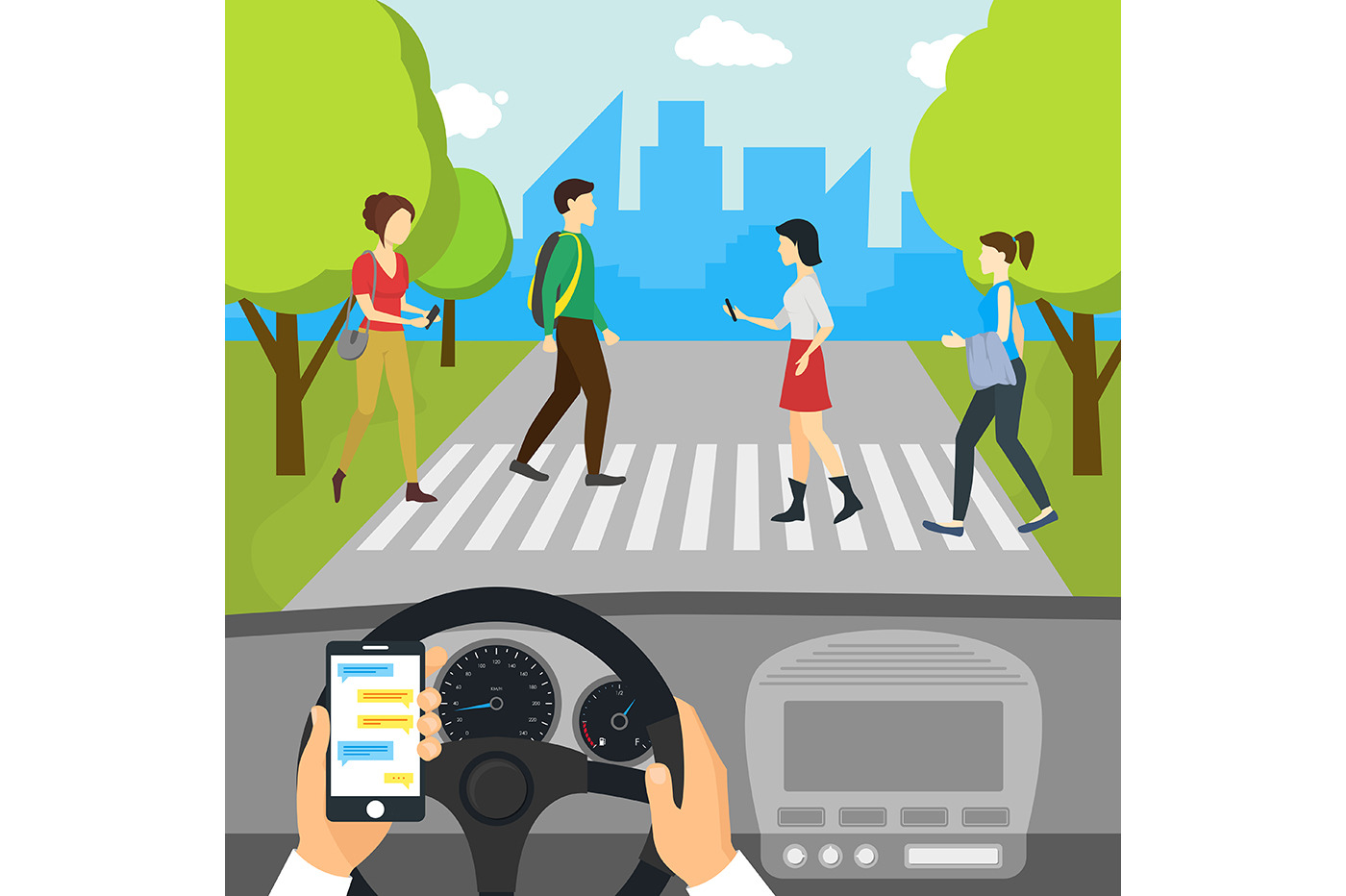 Using Smartphone Driving Car Card, an Object Illustration by Bigmouse_art