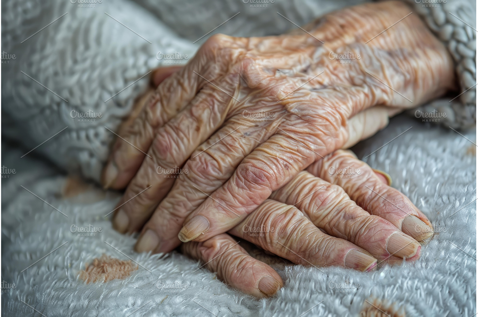Senior woman showing wrinkled hands, a Background Photo by Ylivdesign