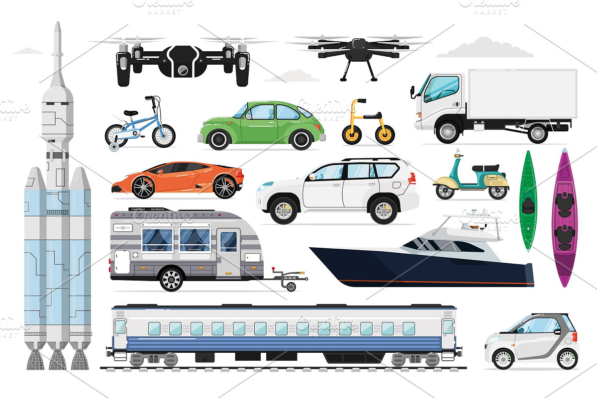 Transportation vehicles set, a Transportation Illustration by studioworkstock