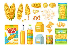 Corn products. Maize food elements, a Food Illustration by YummyBuum