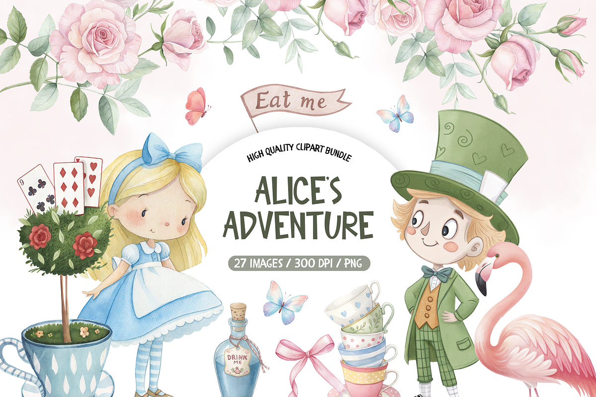 Watercolor Alice Adventures PNG, an Illustration by TatiMockup (Photo 1 of 5)