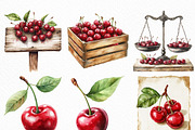 Watercolor Cherry Farm Clipart, an Illustration by Craft Nest (Thumbnail 2 of 6)