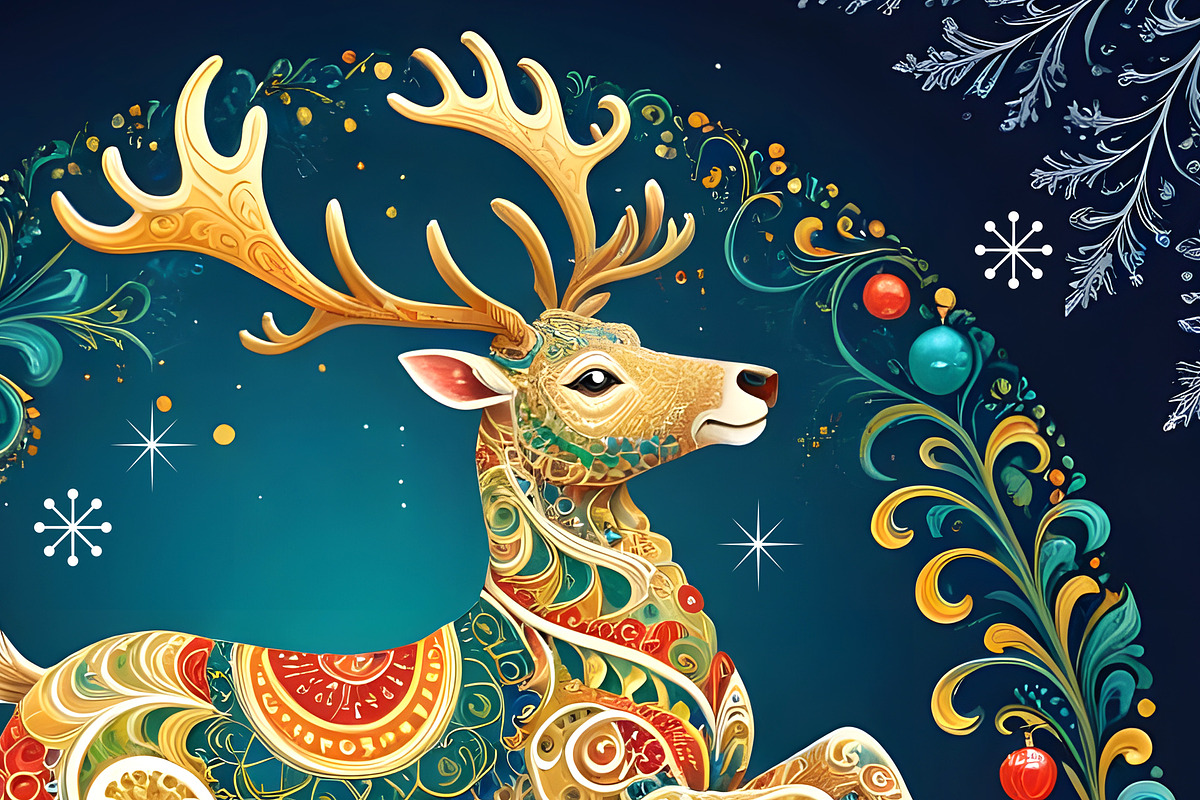 Winter Reindeer Print, an Animal Illustration by Sharon Schwalbe (Photo 2 of 3)