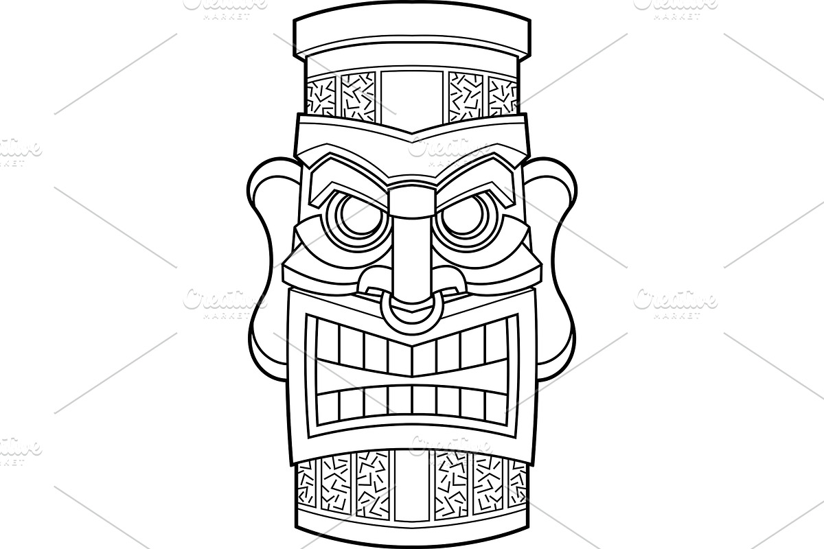 Black And White Warrior Tiki Mask, an Illustration by HitToon