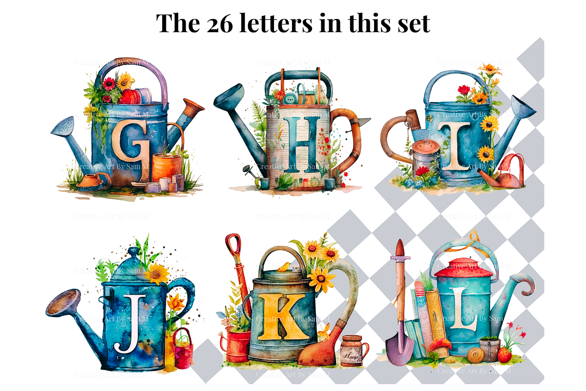 Garden Watering Can Alphabet Letters, a Decorative Illustration by Creative Art By SamM (Photo 4 of 10)