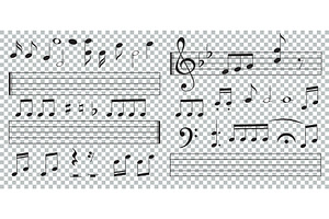 Music notes and keys on transparent