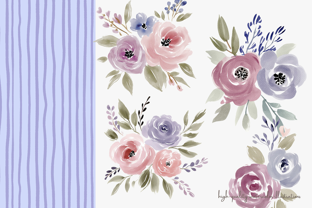 watercolor floral clipart set, a Decorative Illustration by Patishop Art (Photo 3 of 10)
