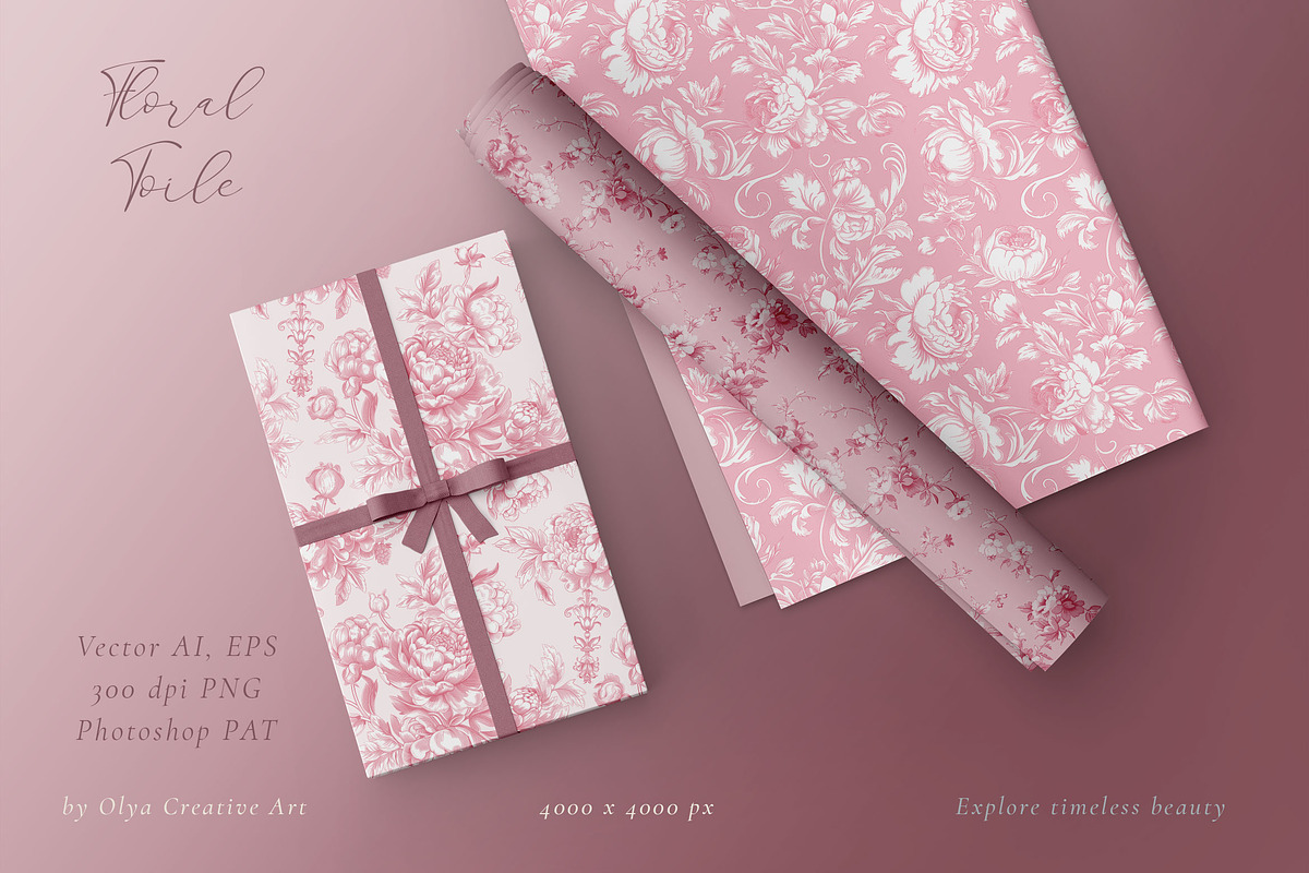 Pink Toile Print Design Patterns, a Pattern Graphic by Olya Creative (Photo 8 of 22)
