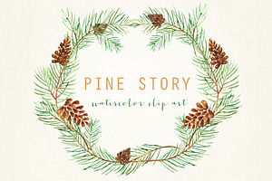 Pine Branches. Watercolor Clipart.