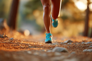 Person walking on a sunlit path in running shoes, a Sports & Recreation Photo by AlyaAnd